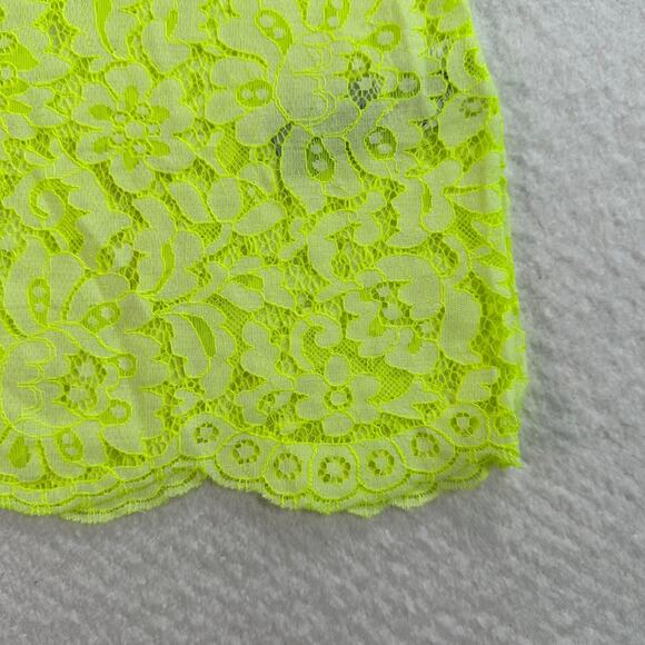 Madewell Neon Green Lace Tunic Top Womens X-Small Short Sleeve Scallop Hem Sheer - Picture 2 of 9